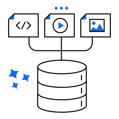 Yapılandırılmış Veri Simgesi Tasarımı Veritabanı. Verimliliği, veri yönetimini, güvenliği, modern arayüzü temsil ediyor. Düzenlenebilir Vuruşlu Vektör simgesi.