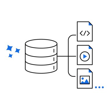 Medya Dosyaları Simge Tasarımı için Veri Deposu. Verimliliği, veri yönetimini, güvenliği, modern arayüzü temsil ediyor. Düzenlenebilir Vuruşlu Vektör simgesi.