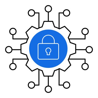 Siber Güvenlik Simgesi Tasarımı. Verimliliği, veri yönetimini, güvenliği, modern arayüzü temsil ediyor. Düzenlenebilir Vuruşlu Vektör simgesi.