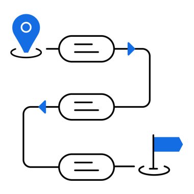 Süreç Akımı Haritalama Simgesi Tasarımı. Çalışma Akışı Görselleştirme, Süreç Planlama, Verimlilik, Proje Yönetimi 'ni temsil ediyor. Düzenlenebilir Vuruşlu Vektör simgesi.