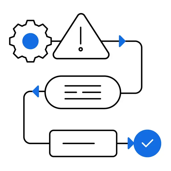 Çalışma Akımı Problemleri Simge Tasarımı. Süreç Şişe Gürültüleri, Verimlilik Sorunları, Risk Yönetimi, Problem Çözme. Düzenlenebilir Vuruşlu Vektör simgesi.