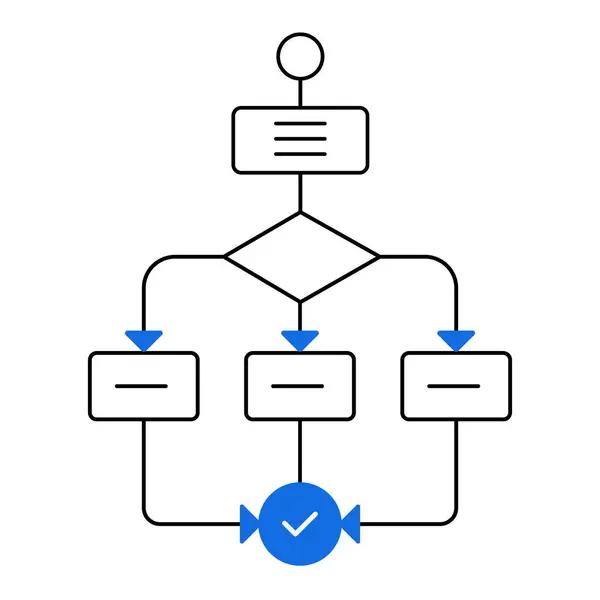 İşlem Haritalama Simgesi Tasarımı. Çalışma Akışı Görselleştirme, Süreç Geliştirme, Verimlilik, İş Stratejisi 'ni temsil ediyor. Düzenlenebilir Vuruşlu Vektör simgesi.