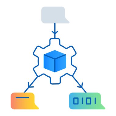 Geniş Dil Modeli Çekirdek Simgesi Tasarımı. Yapay Zeka Çekirdeği, Doğal Dil Anlayışı, Metin Üretimi, Makine Öğrenimi 'ni temsil ediyor. Düzenlenebilir Vuruşlar ve Renklere sahip vektör simgesi.