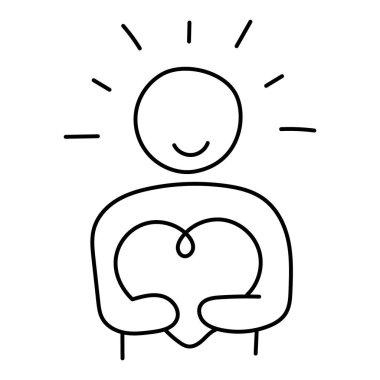 Mutluluk Monoline Simge Tasarımı Uygulaması. Refahı, Pozitif Psikolojiyi, Duygusal Sağlığı, Akıl Sağlığını temsil eder. Düzenlenebilir Vuruşlar ve Renklere sahip vektör simgesi.