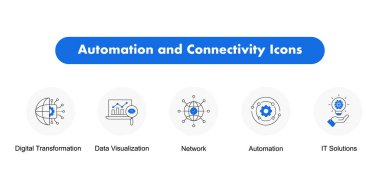 Otomasyon ve Bağlantı Simgeleri: Otomasyon, Ağ, IT Çözümleri, Veri Görselleştirme, Dijital Dönüşüm