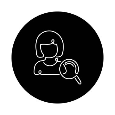 Monoline Kadın Test Kişi Simgesi. Basit Satır Kadın Test Deneği Simgesi. Minimalist Kadın Klinik Deneme Katılımcı Vektörü.