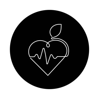 Yaprak ve Kalp atışı olan kalp. Doğadan esinlenilmiş kalp atışı, minimalist çizgi sanatı. Düzenlenebilir Vuruş.