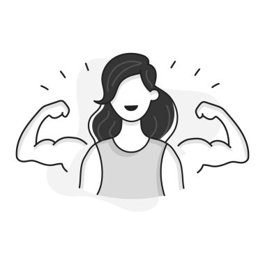 Güçlü bir kadının gücünü, direncini ve gücünü temsil eden kaslarını esnetmesinin modern bir örneği. Kadın fitness, motivasyon ve kendine güven temaları için ideal.