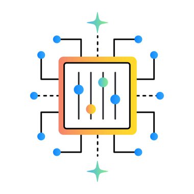 İnce Ayar Simgesi - Yapay Zeka Modelleri Özelleştiriliyor, Hiperparametre Ayarlaması, Yapay Model İyimserleştirmesi, Vektör Düzenleme Vuruşu Simgesi.