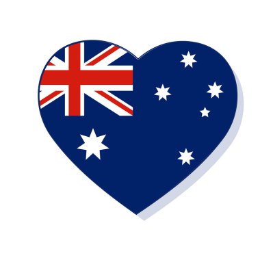 Heart Shaped Australian Flag Icon Vatansever ve Ürün Etiketi Kullanımı Tasarımı.