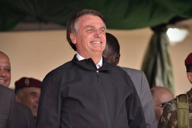 Brezilya 'nın eski başkanı, Jair Messias Bolsonaro Rio de Janeiro' da öğrenci eğitimi sırasında. Rio de Janeiro / Brezilya - 11.26.2021