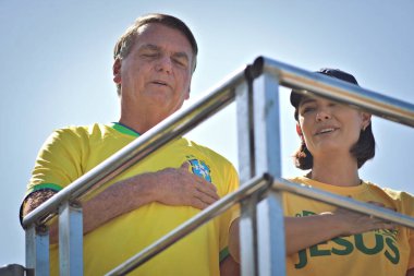 Brezilya 'nın eski cumhurbaşkanı Jair Bolsonaro (PL) tarafından 21 Pazar günü Rio de Janeiro' daki Copacabana plajında düzenlenen gösteri. Eylemin gündeminde demokrasi ve özgürlüğü savunmak var.. 