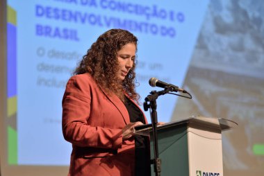 Brezilya Bakanı Esther Dweck Rio de Janeiro 'daki BNDES' de yapılan anma töreninde Kamu Hizmetlerinde Yönetim ve Yenilik Bakanlığı 'ndan sorumluydu.