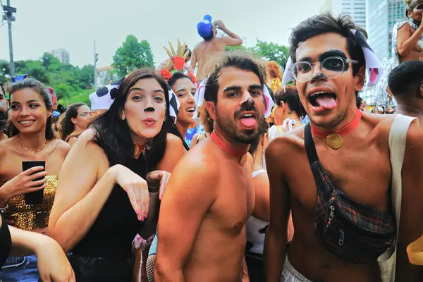 Brezilya 'nın Rio de Janeiro kentindeki sokak karnavalı sırasında insanlar eğleniyor. Sokak karnavalı Boi Tat ve Bloco Boi Tolo. Rio de Janeiro, Brezilya - 03.02.2025
