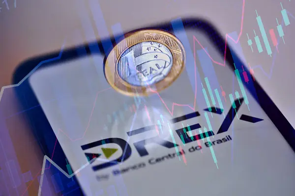 Real X veya DREX, Brezilya dijital para birimi, Brezilya Merkez Bankası 'ndan Brezilya dijital bitcoin para birimi, Brezilya gerçeğinin dijital versiyonu olarak kullanılır. Rio de Janeiro, Brezilya: 06.30. 2025