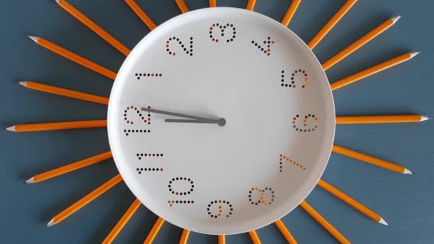 Uur Middag Studie Tijd Terug Naar School Horloge Met Witte — Stockvideo