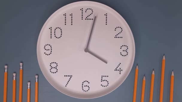 Vier Uur Studie Tijd Terug Naar School Goedemiddag Horloge Met — Stockvideo