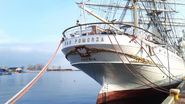 Três Navios Vela Atracados Porto História Transporte Marítimo Desenvolvimento Construção — Vídeo de Stock