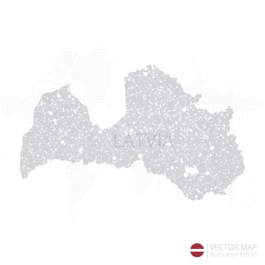 Letonya gri haritası soyut ağ çizgisi ve nokta ölçekleriyle beyaz arkaplanda izole edildi. Vektör illüstrasyonu 10