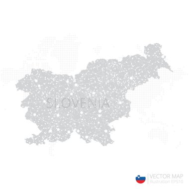 Slovenya gri haritası beyaz zemin üzerinde soyut ağ çizgisi ve nokta ölçekleriyle izole edildi. Vektör illüstrasyonu 10