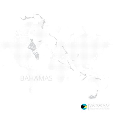 Bahamalar 'ın gri haritası beyaz zemin üzerinde soyut ağ çizgisi ve nokta ölçekleriyle izole edilmiş. Vektör illüstrasyonu 10