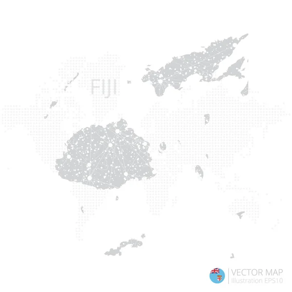 Fiji Grå Karta Isolerad Vit Bakgrund Med Abstrakt Mesh Linje — Stock vektor