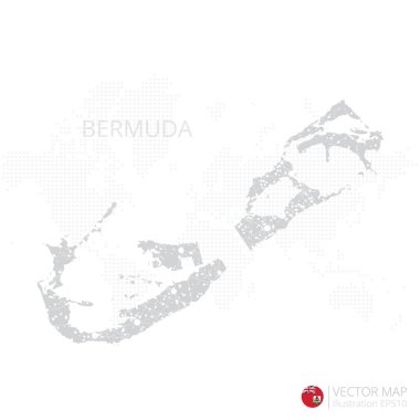 Bermuda gri haritası beyaz zemin üzerinde soyut ağ çizgisi ve nokta ölçekleriyle izole edilmiş. Vektör illüstrasyonu 10