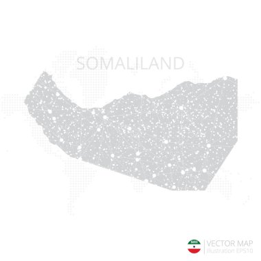 Somaliland gri haritası beyaz zemin üzerinde soyut ağ çizgisi ve nokta pullarıyla izole edilmiş. Vektör illüstrasyonu 10