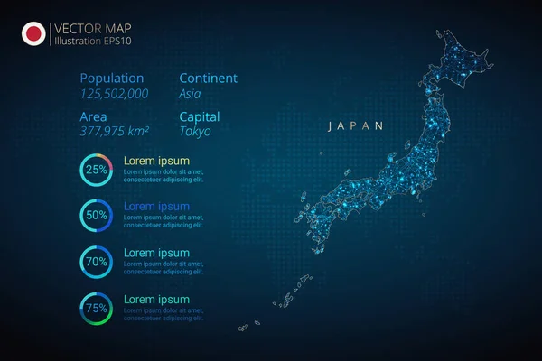 Japonsko Mapa Infographics Vektorová Šablona Abstraktní Geometrické Sítě Polygonální Světlo — Stockový vektor