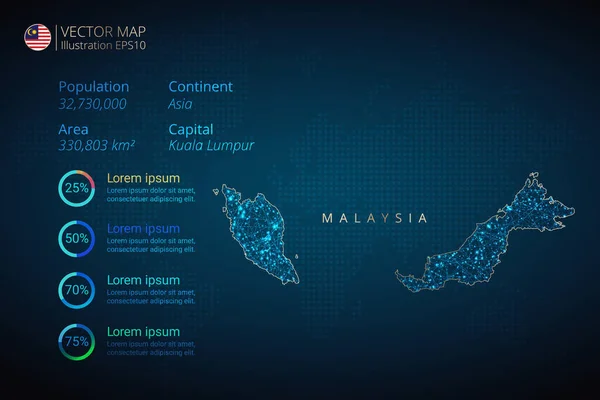 Malaysia Map Infographics Vector Template Abstract Geometric Mesh Polygonal Light — Stock Vector