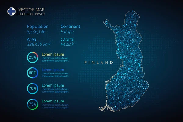 Finland Kaart Infographics Vectorsjabloon Met Abstract Geometrisch Mesh Polygonaal Lichtconcept — Stockvector