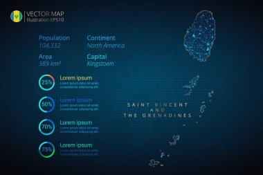 Saint Vincent ve Grenadines haritası enfografik vektör şablonu soyut geometrik örgü poligonal ışık konseptiyle mavi arkaplan üzerinde. Şablon, grafik, sunum ve grafik. Vektör illüstrasyonu E10.