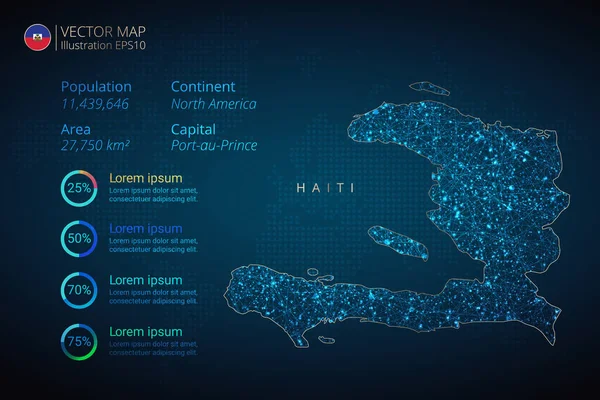 Mavi zemin üzerinde soyut geometrik ağ çokgen ışık konseptiyle Haiti haritası bilgi veri vektör şablonu. Şablon, grafik, sunum ve grafik. Vektör illüstrasyonu E10.