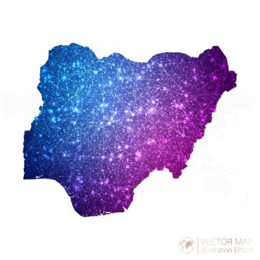 Nijerya haritası geometrik kablo mavisi ile beyaz arkaplanda mor poligonal grafikler. Vektör illüstrasyonu Eps10.