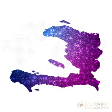 Beyaz zemin üzerinde mor çokgen gradyan grafikli geometrik kablo mavisi Haiti haritası. Vektör İllüstrasyonu Bölüm 10.
