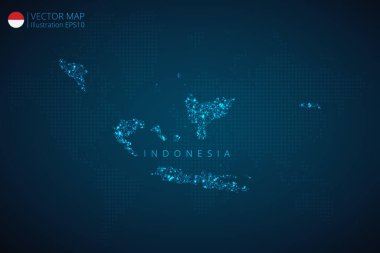 Endonezya Haritası soyut dijital teknolojiyle modern tasarım koyu mavi arka planda çokgen şekiller oluşturuyor. Vektör İllüstrasyonu Eps 10.