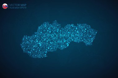 Slovakya Haritası, soyut dijital teknolojiyle modern tasarım koyu mavi arka planda çokgen şekiller oluşturuyor. Vektör İllüstrasyonu Eps 10.