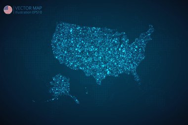Amerika Birleşik Devletleri soyut dijital teknolojiye sahip modern tasarımı koyu mavi arka planda çokgen şekilleri birleştirir. Vektör İllüstrasyonu Eps 10.