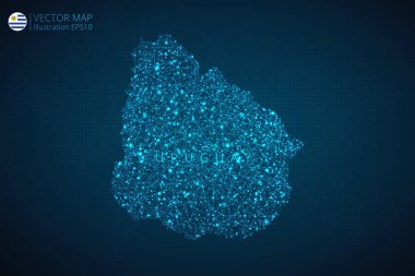 Soyut dijital teknolojiyle Uruguay Haritası modern tasarım koyu mavi arka planda çokgen şekiller oluşturuyor. Vektör İllüstrasyonu Eps 10.