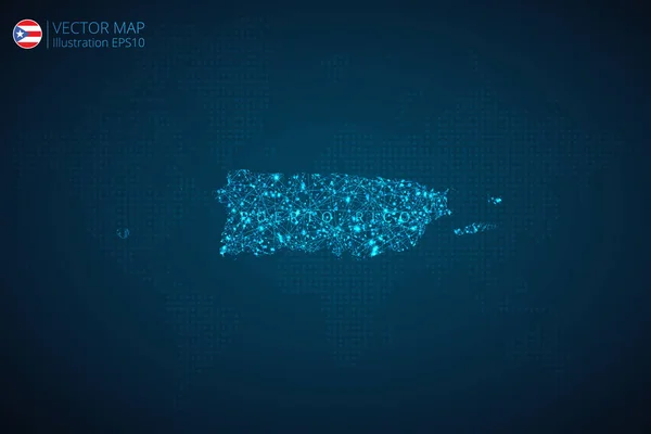 波多黎各地图现代设计与抽象数字技术网状多边形深蓝色背景 矢量说明性文字10 — 图库矢量图片