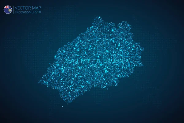 Soyut dijital teknolojiyle Saint Helena Haritası modern tasarımı koyu mavi arka planda çokgen şekilleri birleştirir. Vektör İllüstrasyonu Eps 10.
