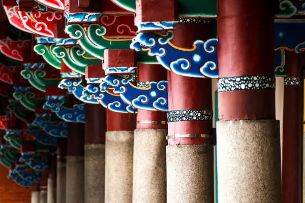 Nahaufnahme Traditioneller Dekorationen Alten Tempel — Stockfoto