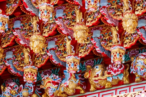 Close Decorações Tradicionais Templo Taiwan — Fotografia de Stock