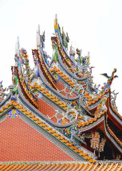 close-up of traditional decorations of Taiwan temple