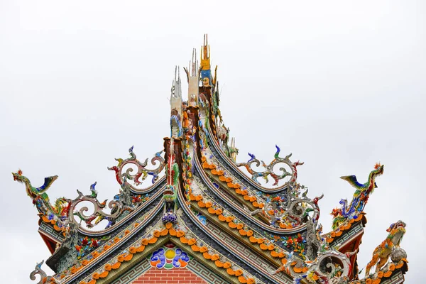 close-up of traditional decorations of Taiwan temple