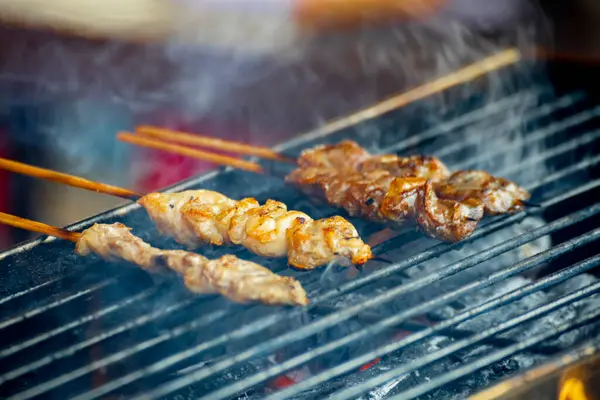 Kömür ızgarasında birkaç et şişi cızırdıyor.