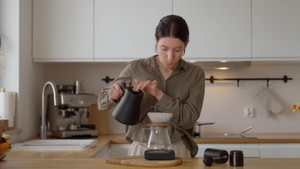 Pour Alternative Method Pouring Water Ground Coffee Beans Contained Filter — Stock Video