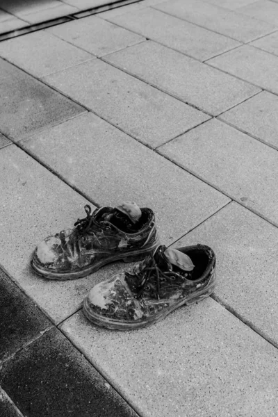 Παπούτσια Σκληρή Δουλειά Στο Ντουμπάι Δρόμο Οικοδόμος Έννοια Γυρίσματα Των — Φωτογραφία Αρχείου