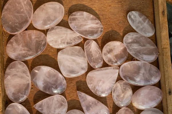 Macro Shooting Natural Gemstone Tumbled Rose Quartz Mineral Gem Stone — Photo