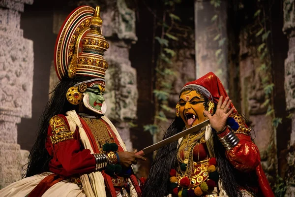 Kochi India Janeiro 2023 Dançarinos Teatro Indiano Kerala Índia Foto — Fotografia de Stock